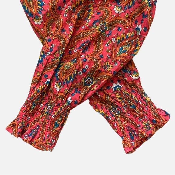 Talbots Ruffle Neck Floral Lattice Bright Berry Popover Blouse XSmall - Picture 6 of 10